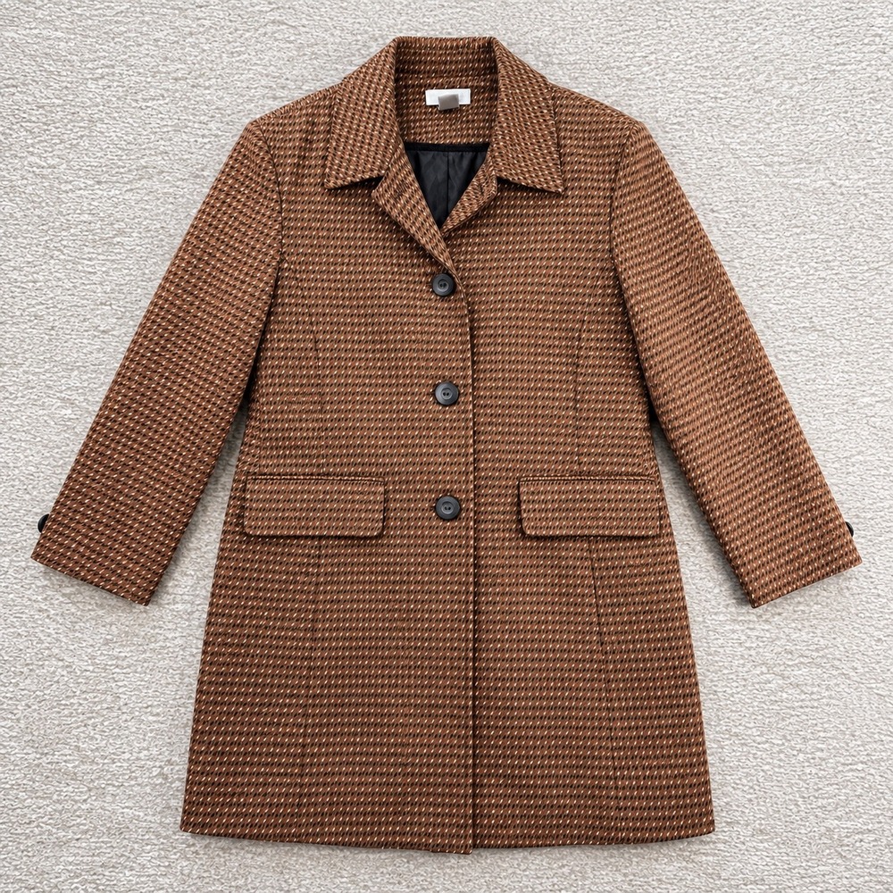 Worthington Stretch Car Coat Cotton Blend Size 14 Brown Geometric Trench Jacket